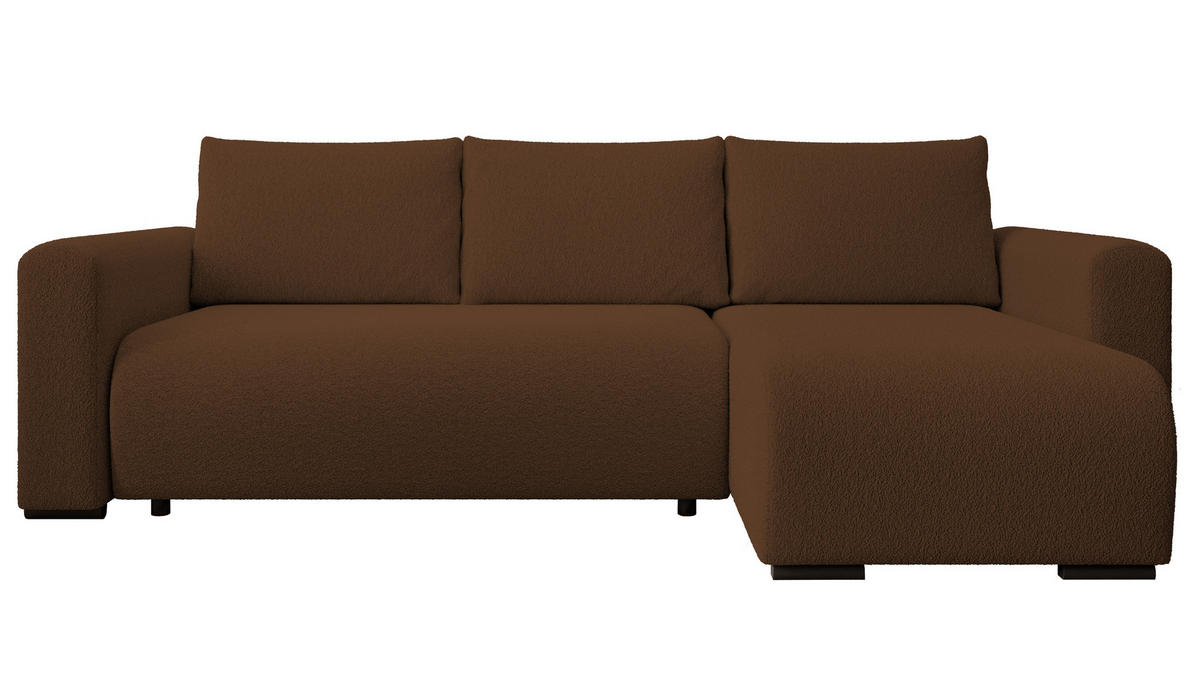 ECKSOFA DORA L, Eckcouch in L-Form mit Schlaffunktion und Bettkasten, Farbe: Braun, Bouclé-Stoff, Ottomane Rechts - Braun, Textil (240/143cm) - Storez24
