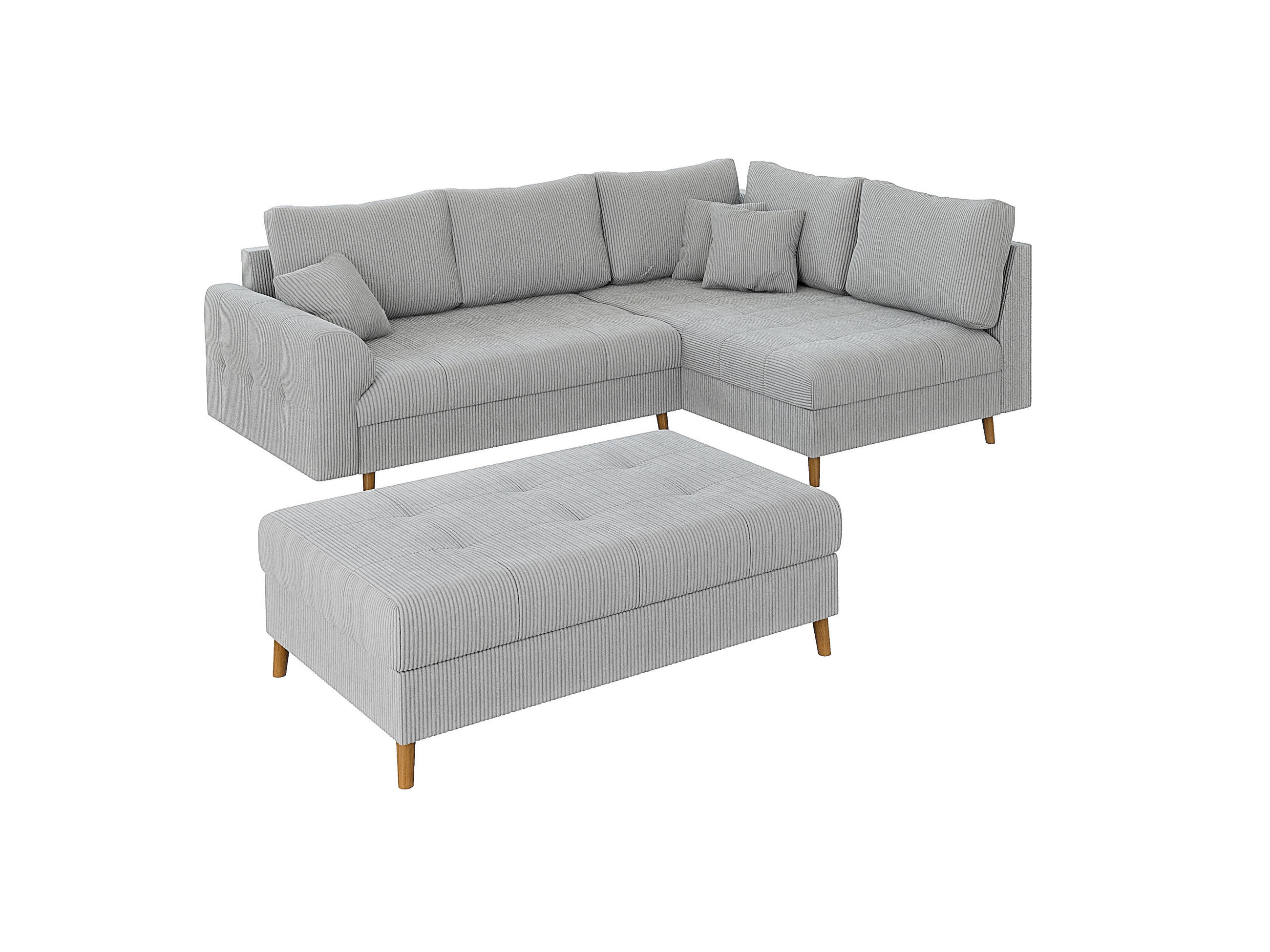 ECKSOFA inkl. Hocker Alma Hellgrau Cord - Ottomane rechts - Hellgrau/Braun, Holz/Textil (231/161cm) - S-Style Möbel