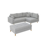 ECKSOFA inkl. Hocker Alma Hellgrau Cord - Ottomane rechts - Hellgrau/Braun, Holz/Textil (231/161cm) - S-Style Möbel