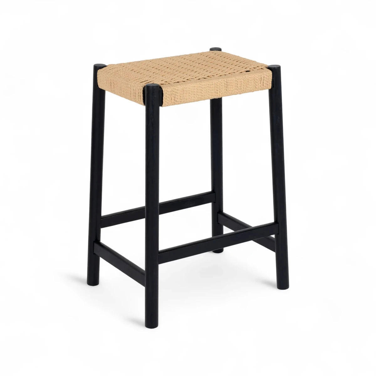 BARHOCKER 1 Stück in Rattan / Eiche Schwarz - Beige/Schwarz, Holz/Papier (44/66/37cm) - Furnhouse