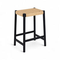 BARHOCKER 1 Stück in Rattan / Eiche Schwarz - Beige/Schwarz, Holz/Papier (44/66/37cm) - Furnhouse