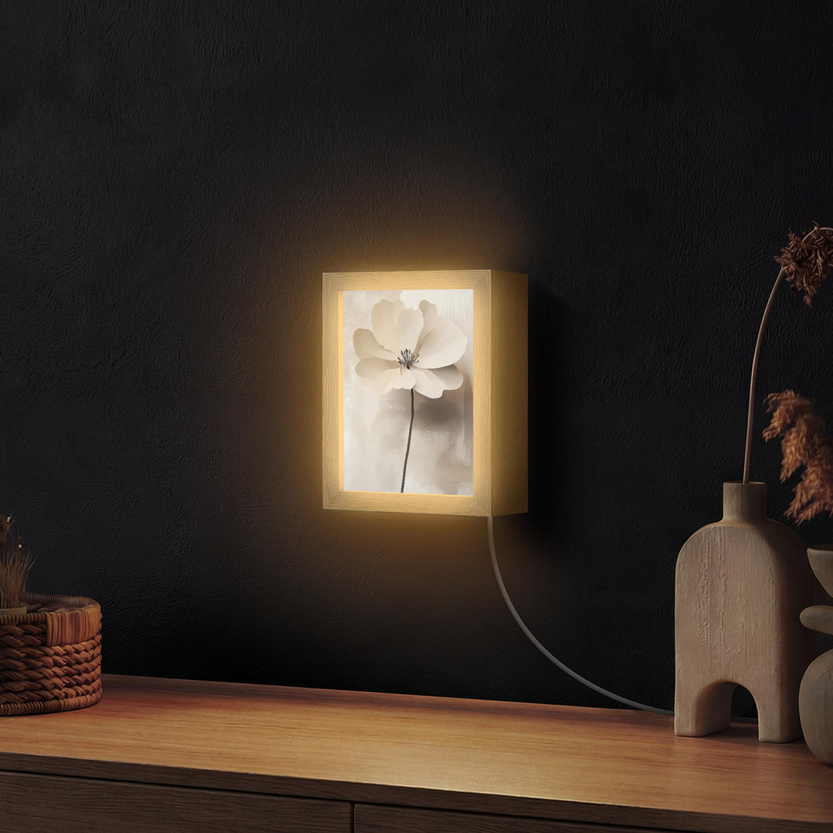 NÁSTĚNNÁ LAMPA Květina - béžová - barva - stín 15x20 cm - béžová, kompozitní dřevo (15/20/8cm) - OnlyWow