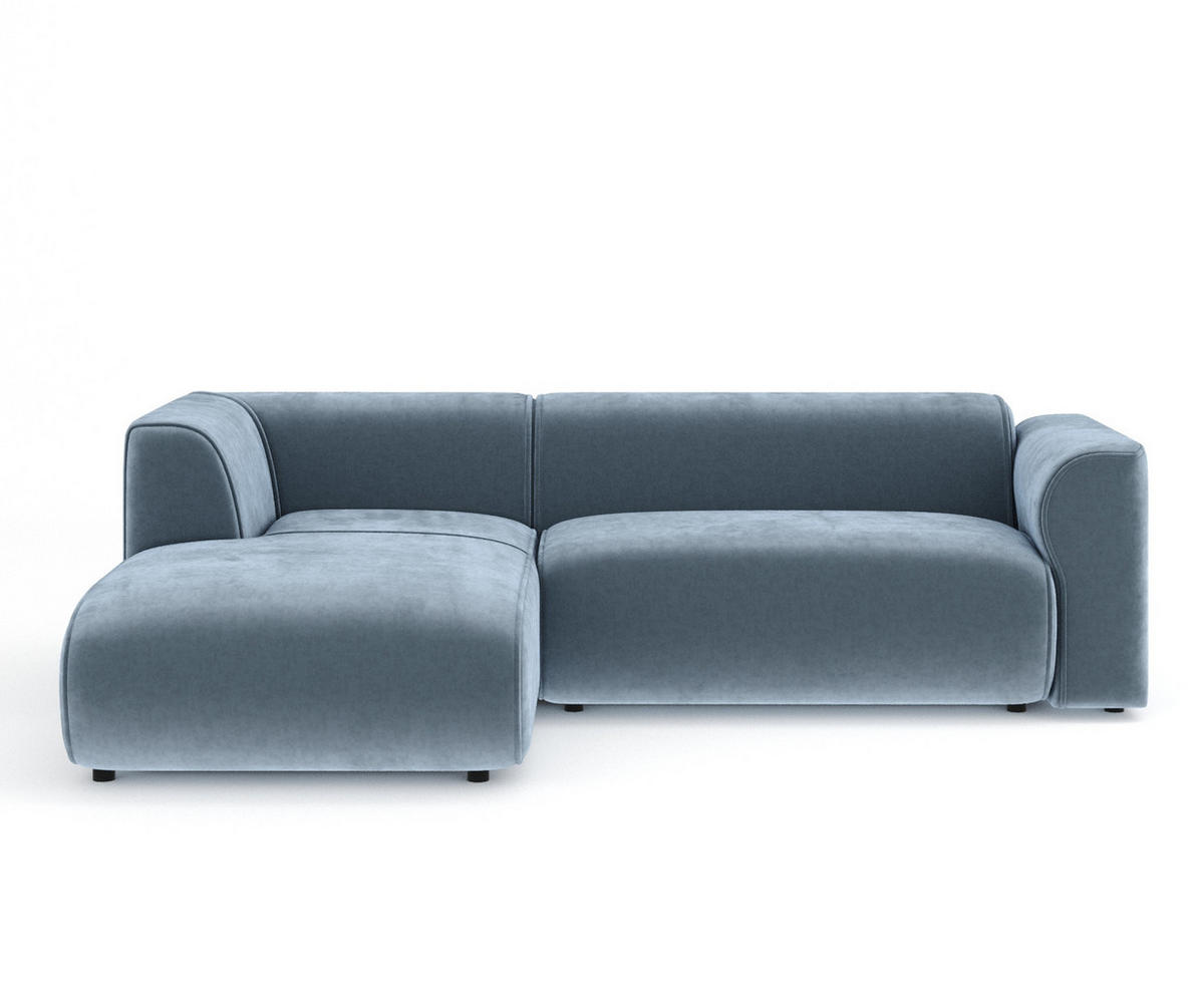 ECKSOFA Melani Blau Samtstoff - Blau/Schwarz, Holz/Holzwerkstoff (253/153cm) - Maison de Reve