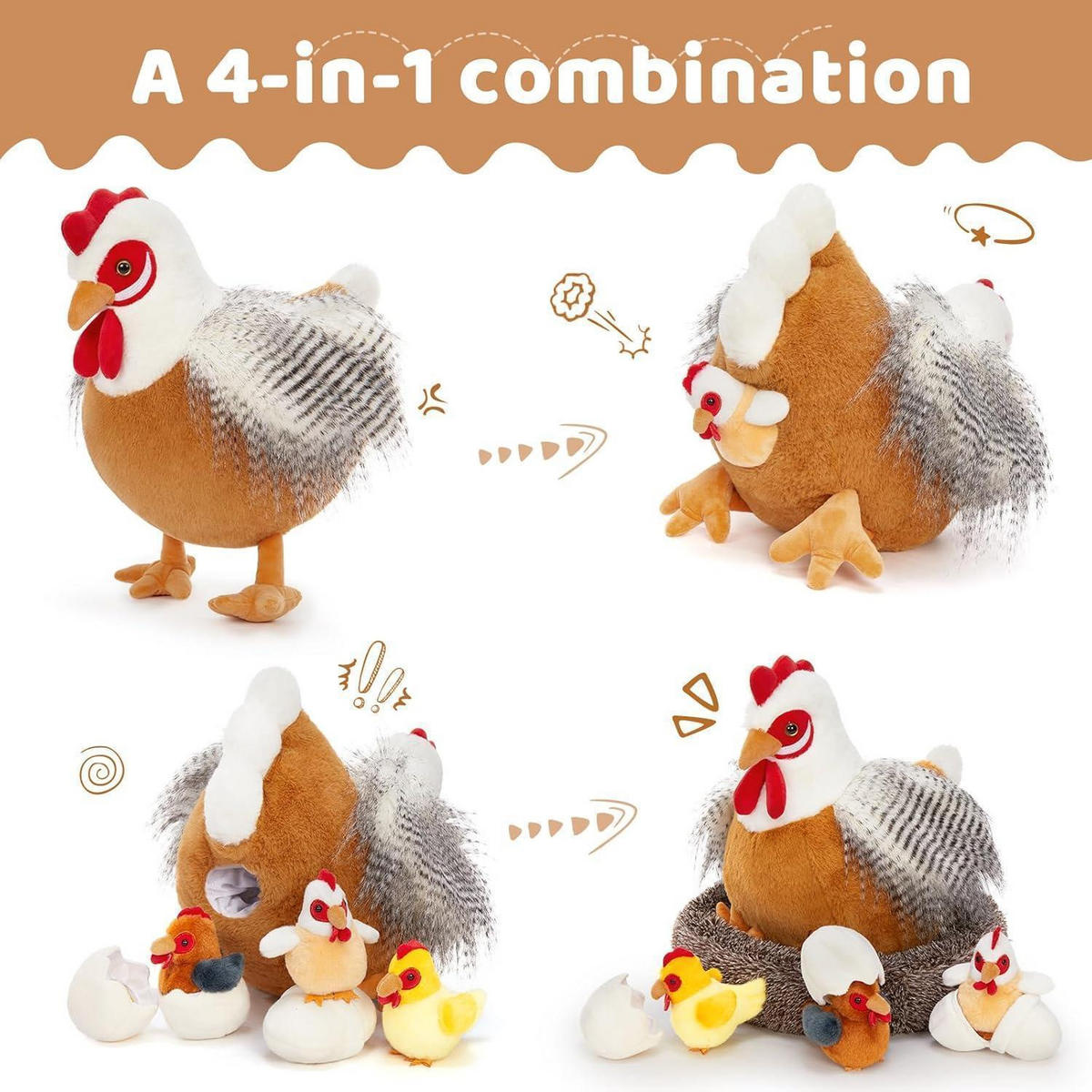 STOFFTIER 8-teiliges Set Huhn mit Küken und Eiern 35 cm - Multicolor, Textil (30/35cm)