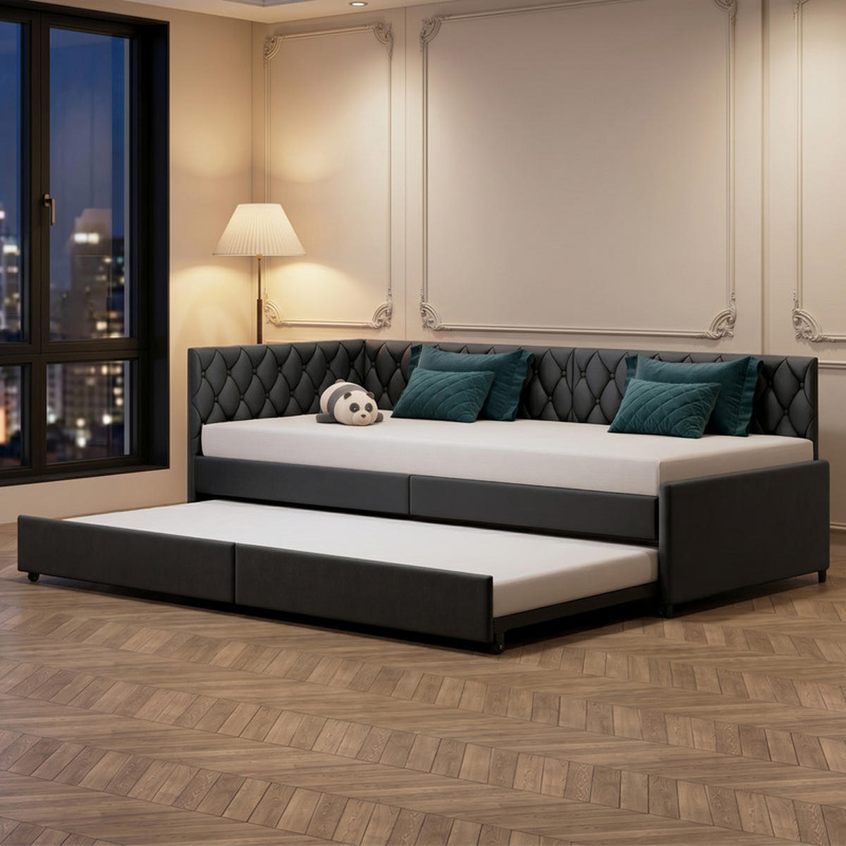 SCHLAFSOFA 90/200 cm grau mit Samt und Liegefunktion - Grau, Holz