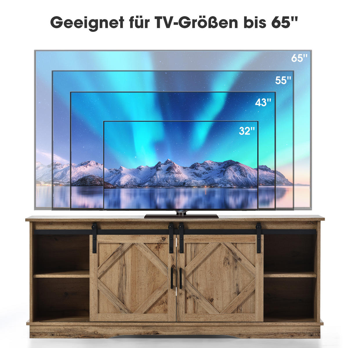 TV-ELEMENT 150/40/60 cm Braun mit 2 Schiebetüren und Einstellbare Regale - Braun, Holz (150/60/40cm) - Oxeza