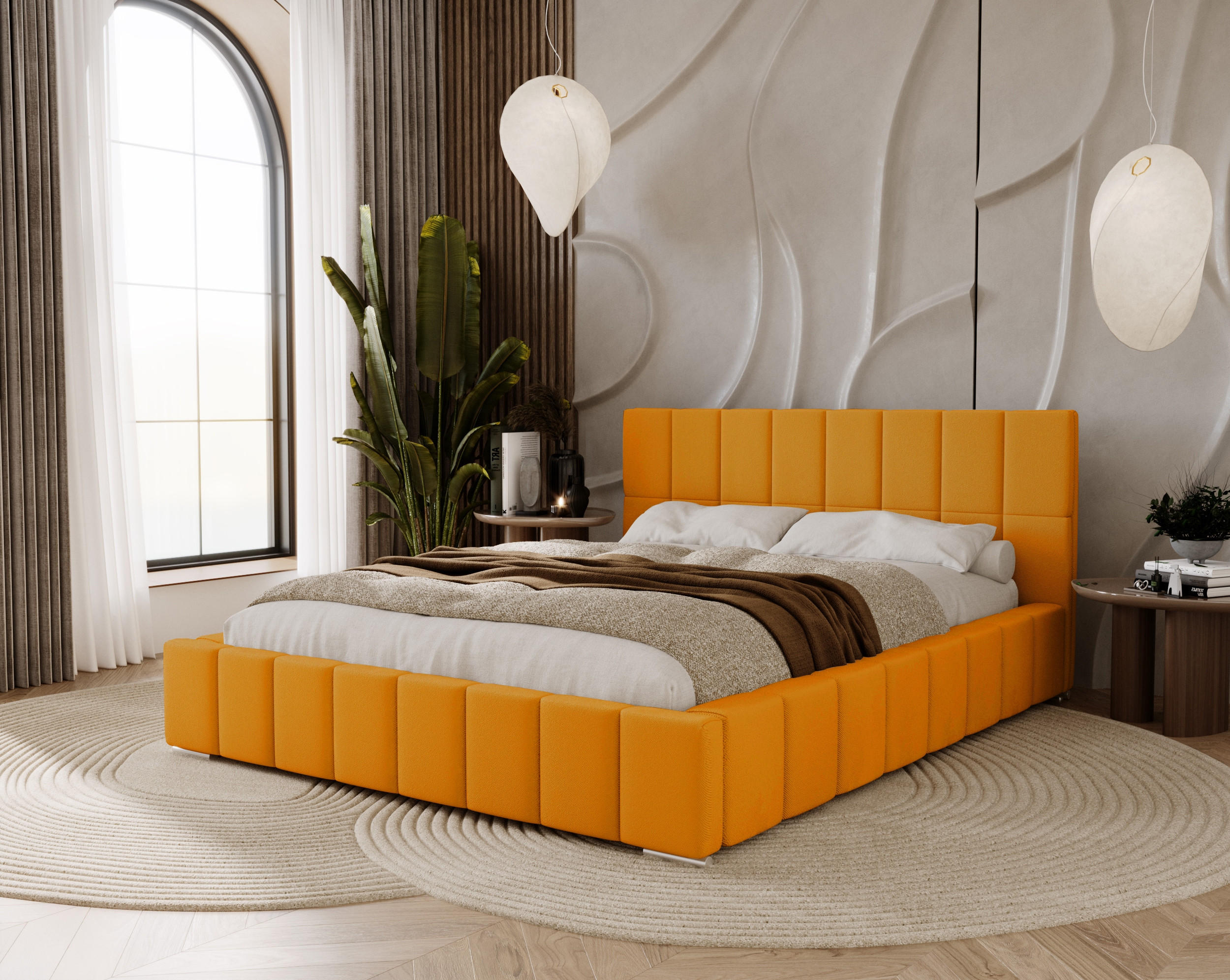 POLSTERBETT Alma 120x200 cm, Doppelbett mit Bettkasten und Lattenrost aus Holz, Velourstoff: Gelb - Gelb, Holz/Textil (120/200cm) - Marpur