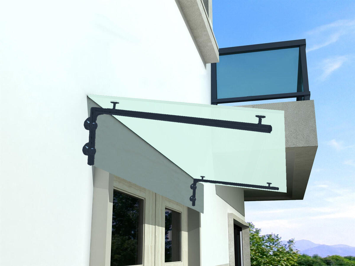 GLASVORDACH 150x90 cm Sicherheitsglas Edelstahl Satiniert L-RAL7016 - Weiß, Glas (150/1.31/90cm) -  Glaswerk Westfalen