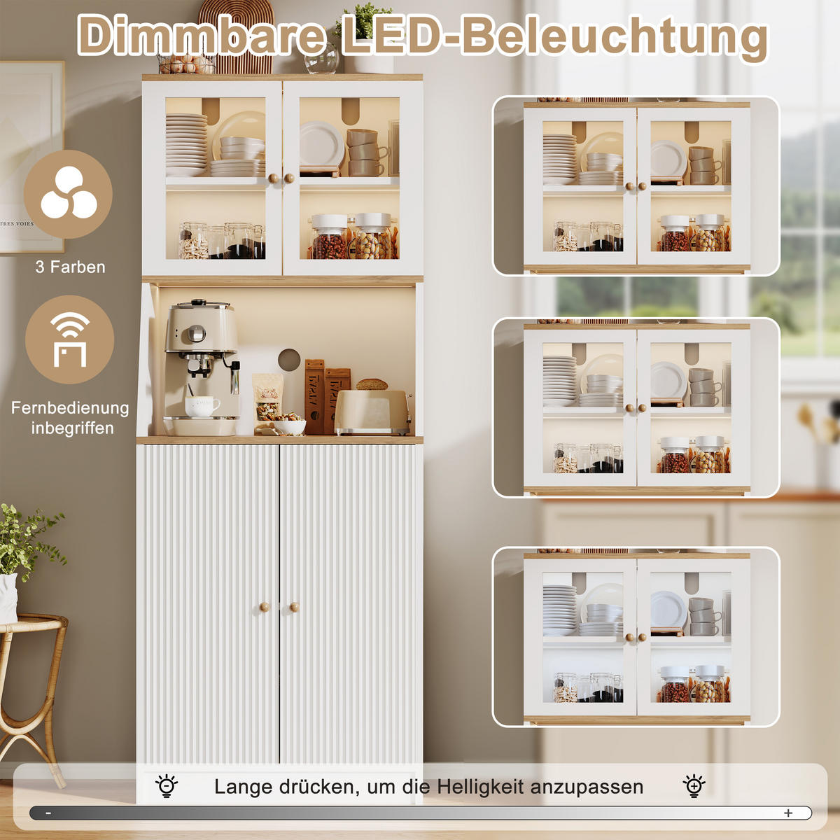 BUFFET modern, weiß, LED-Beleuchtung, groß, minimalistisch, elegant - Weiß, Holz (70/180/40cm) - EuroLiving