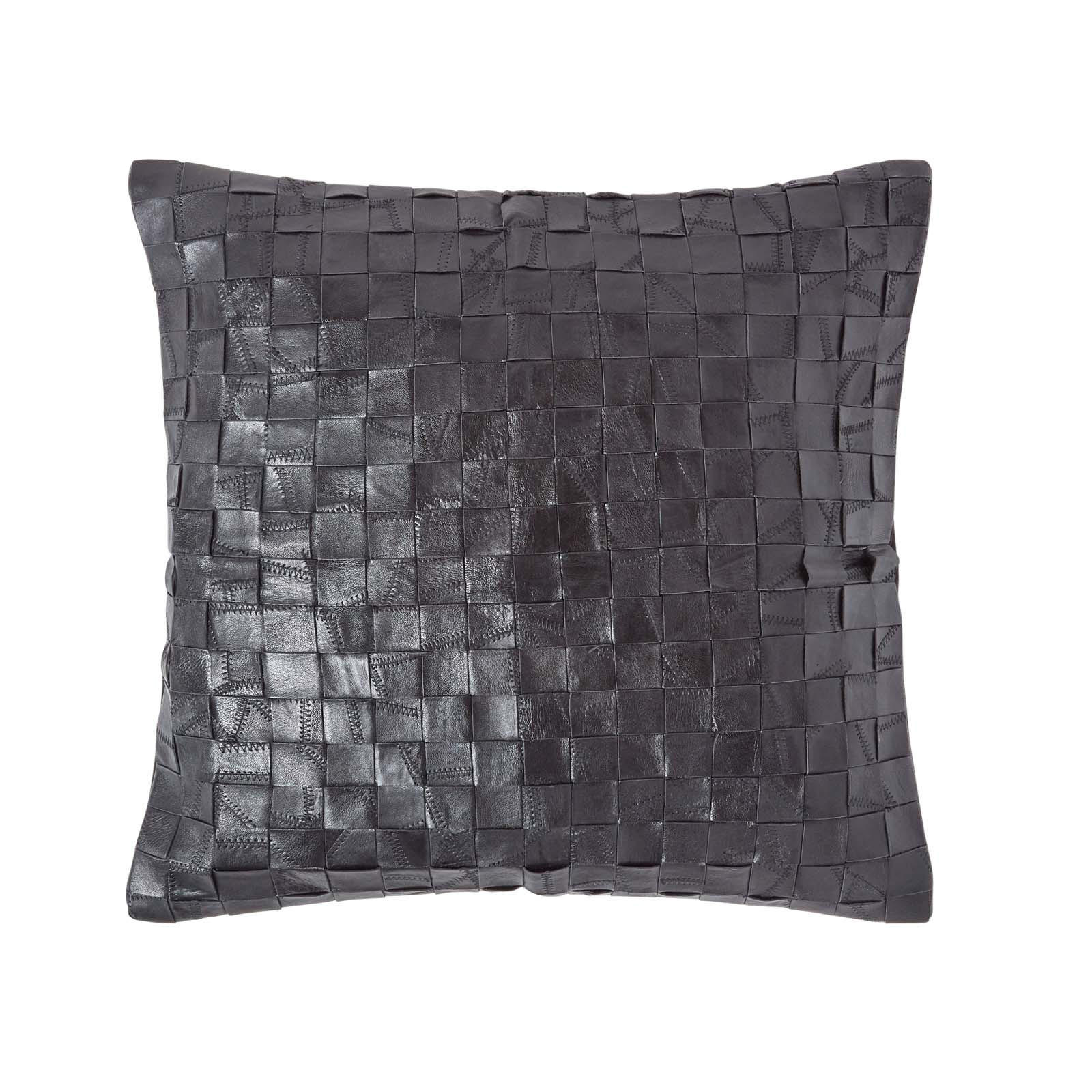 LEDERKISSEN Basketweave 45/45 cm - Schwarz, Leder/Textil (45/45cm) - Homescapes