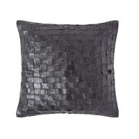 LEDERKISSEN Basketweave 45/45 cm - Schwarz, Leder/Textil (45/45cm) - Homescapes