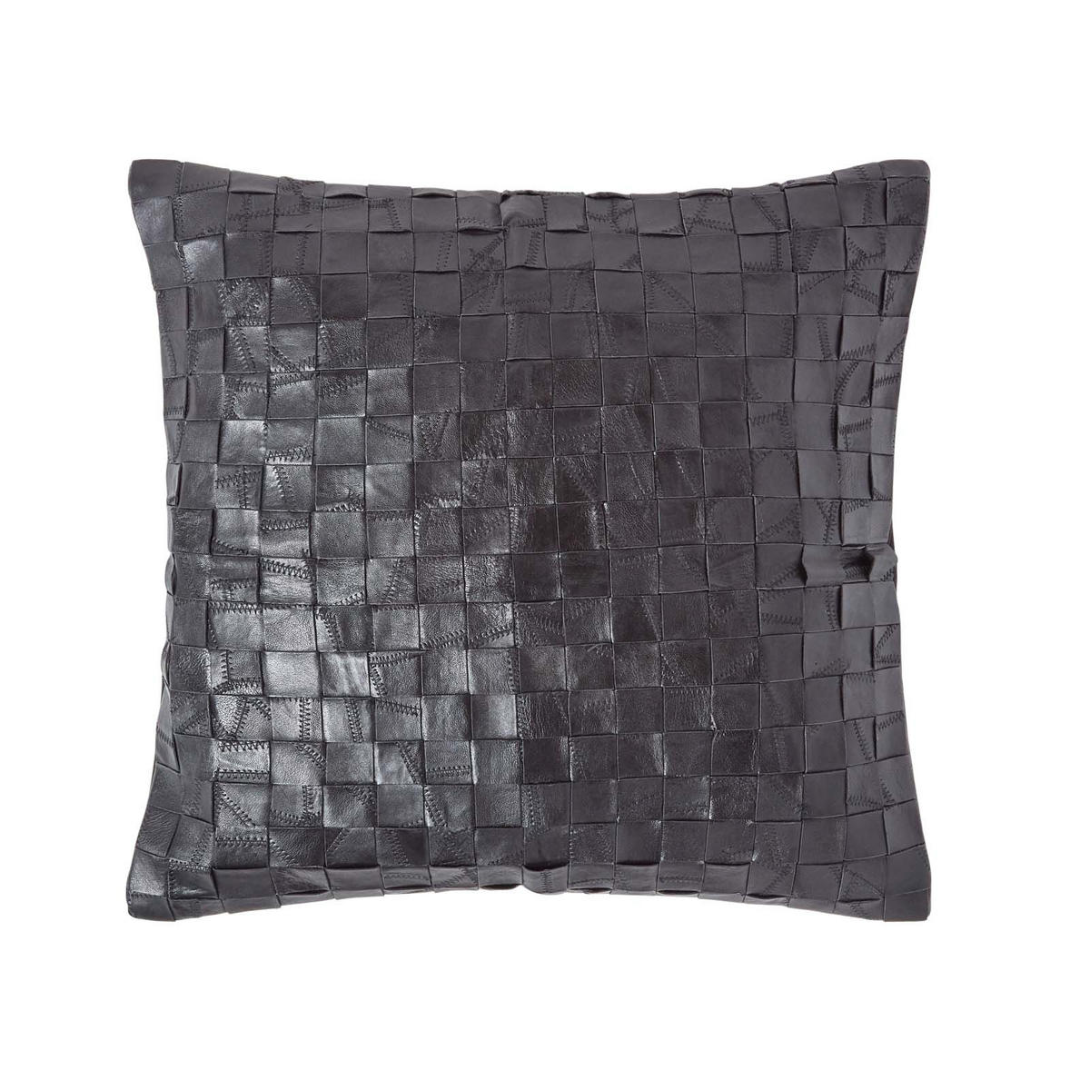 LEDERKISSEN Basketweave 45/45 cm - Schwarz, Leder/Textil (45/45cm) - Homescapes