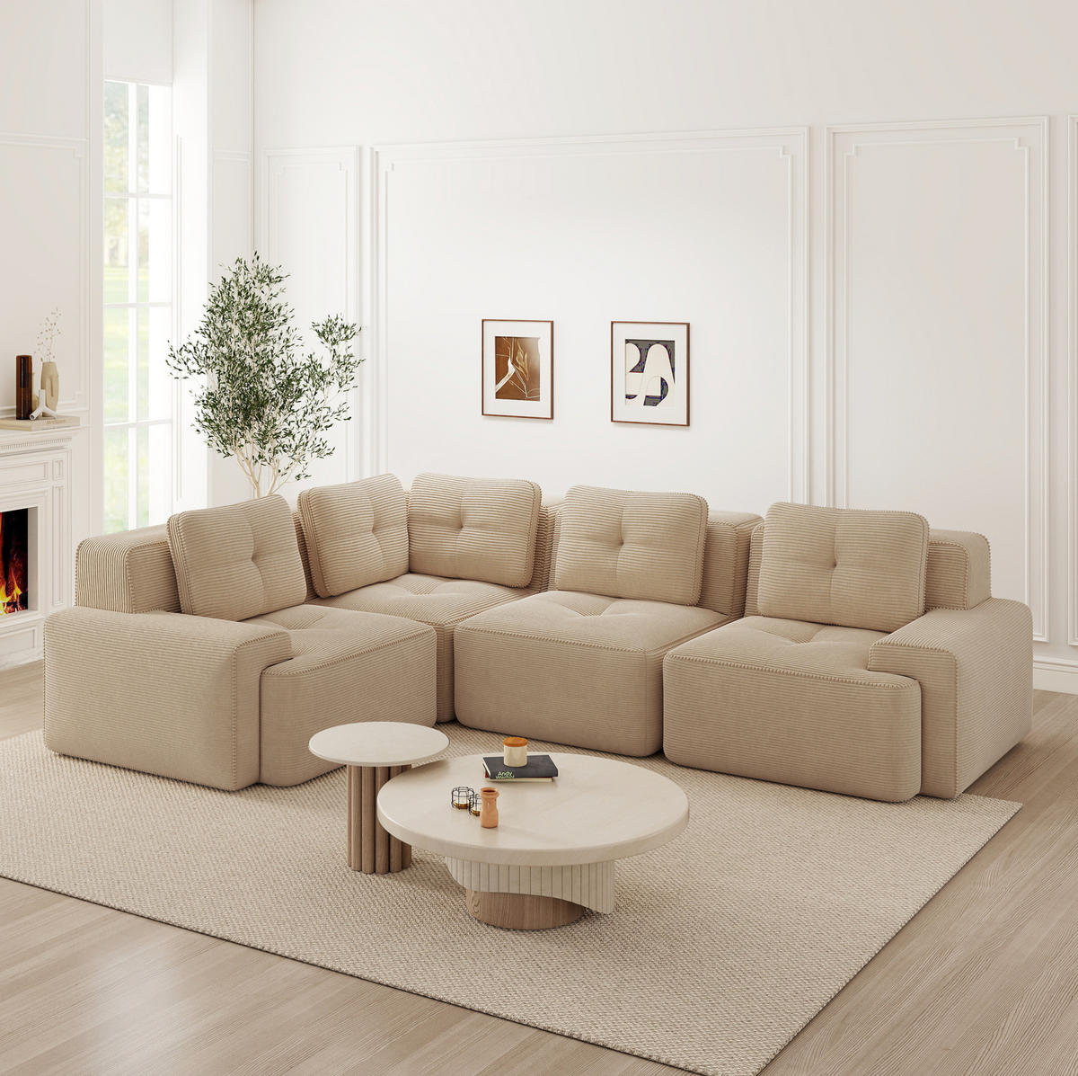 ECKSOFA modular Cord Beige - Beige, Kunststoff (104/382cm) - Meubliv