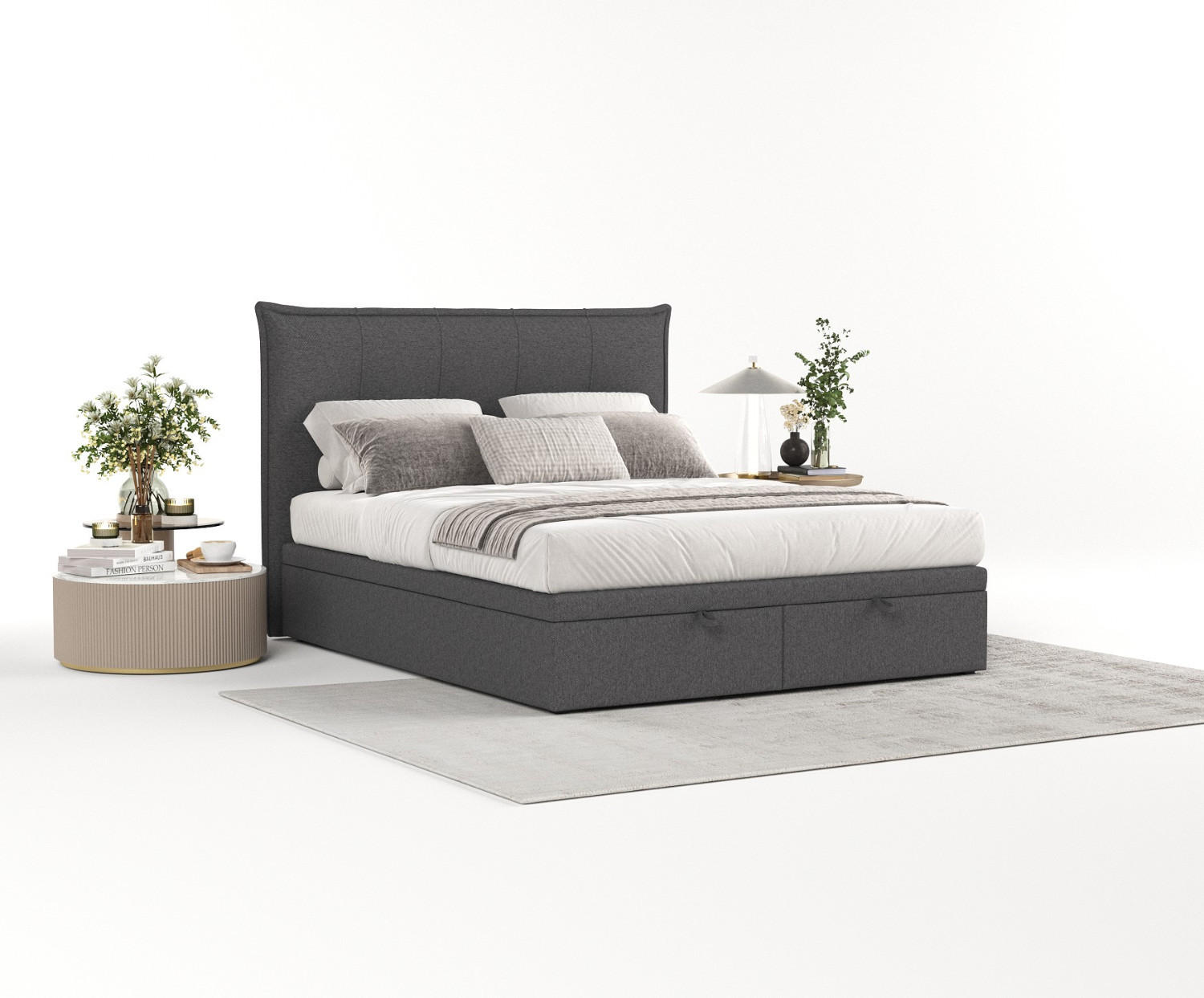 POLSTERBETT Liano mit Stauraum 160/200 cm Anthrazit im Megan Stoff - Anthrazit/Schwarz, Holz/Holzwerkstoff (160/200cm) - AltaBeds
