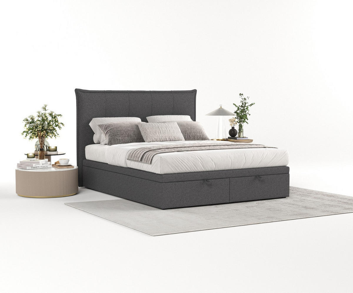 POLSTERBETT Liano mit Stauraum 200/200 cm Anthrazit im Megan Stoff - Anthrazit/Schwarz, Holz/Holzwerkstoff (200/200cm) - AltaBeds