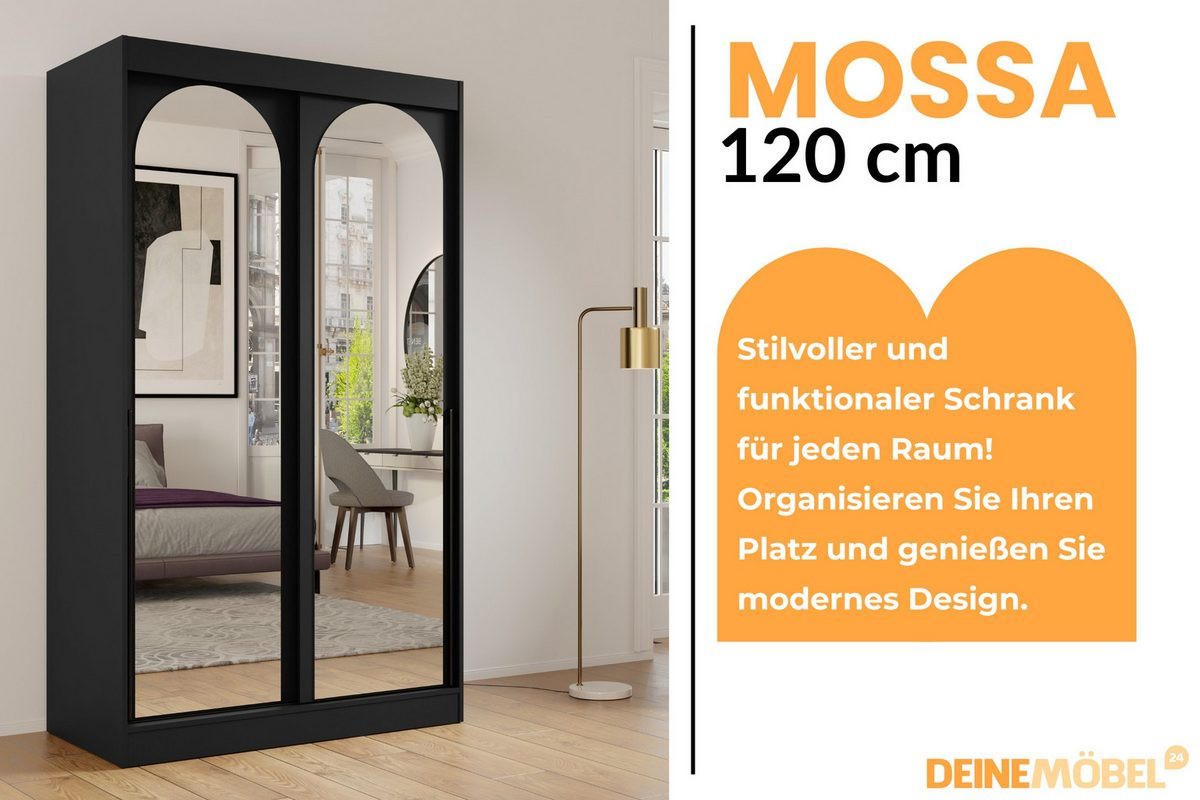 SCHIEBETÜRENSCHRANK MOSSA 120 / 215 / 65 cm in Schwarz / Schwarz - Schwarz, Holzwerkstoff (120/215/65cm) - Deine Möbel 24