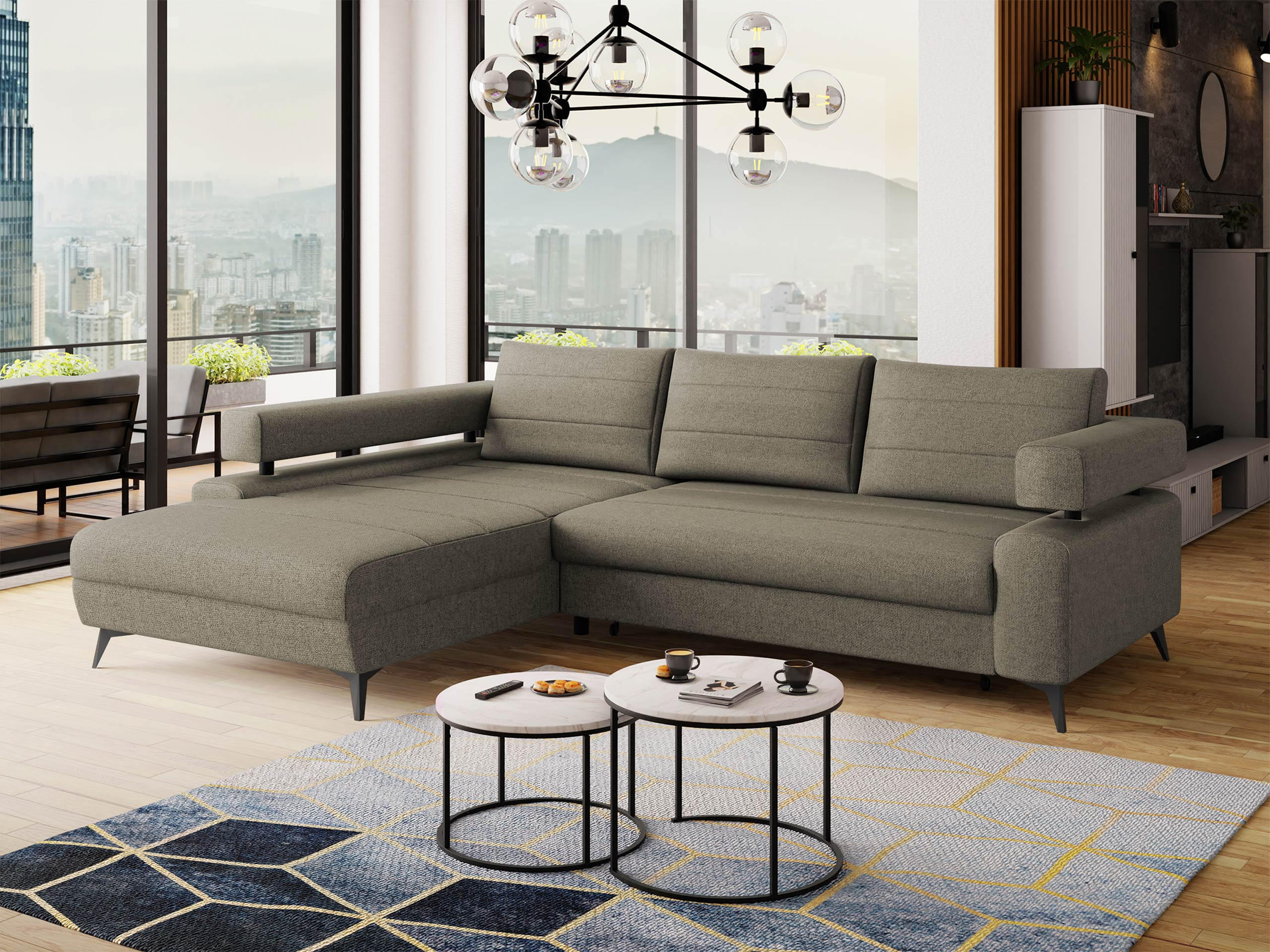ECKSOFA Rosa, Seite: Links OT-2R - Schwarz/Braun, Holz/Textil (265/184cm) - MIRJAN24