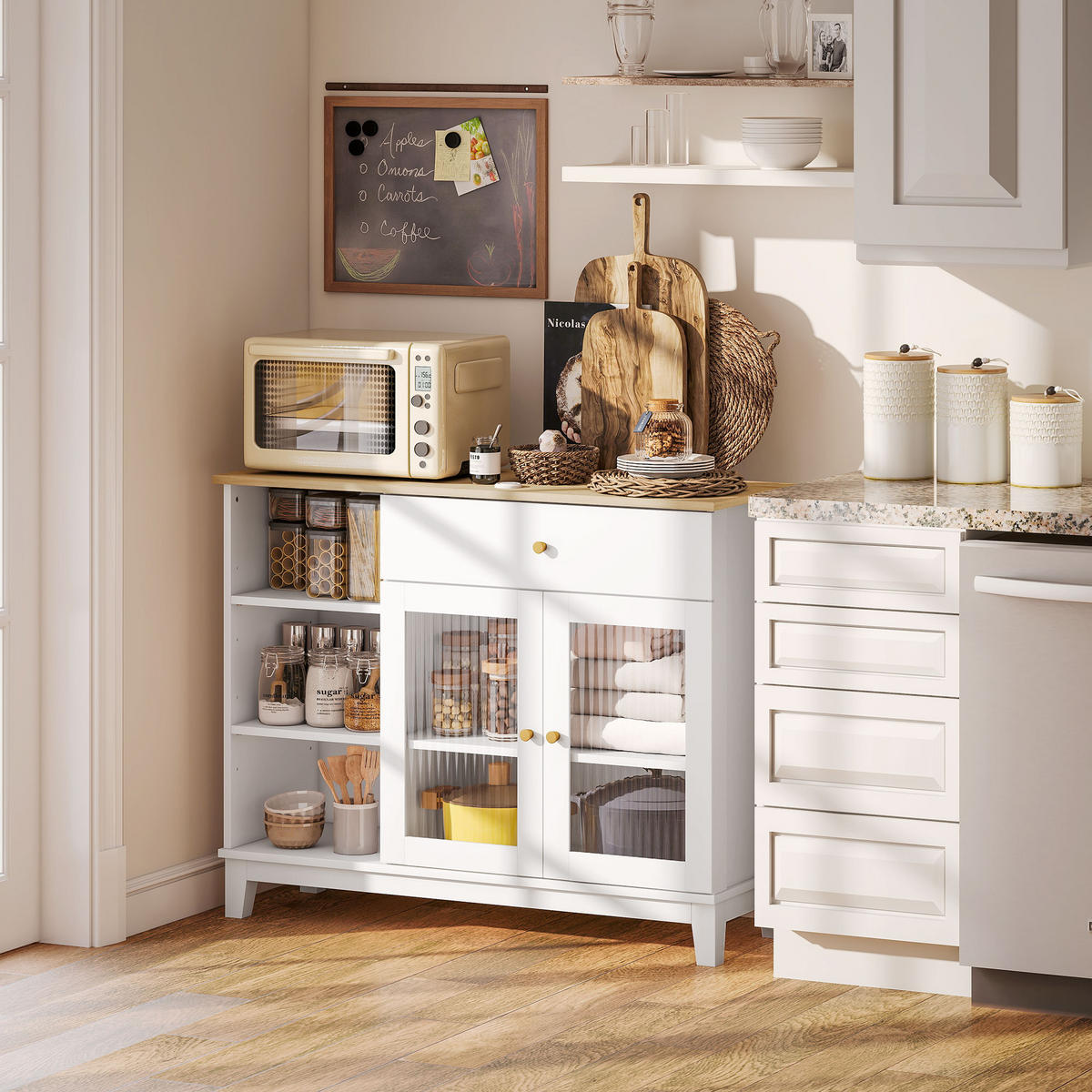SIDEBOARD DE-11177 2 Glastüren Weiß - Weiß, Holzwerkstoff (100/80.3/35cm) - ComfortXL