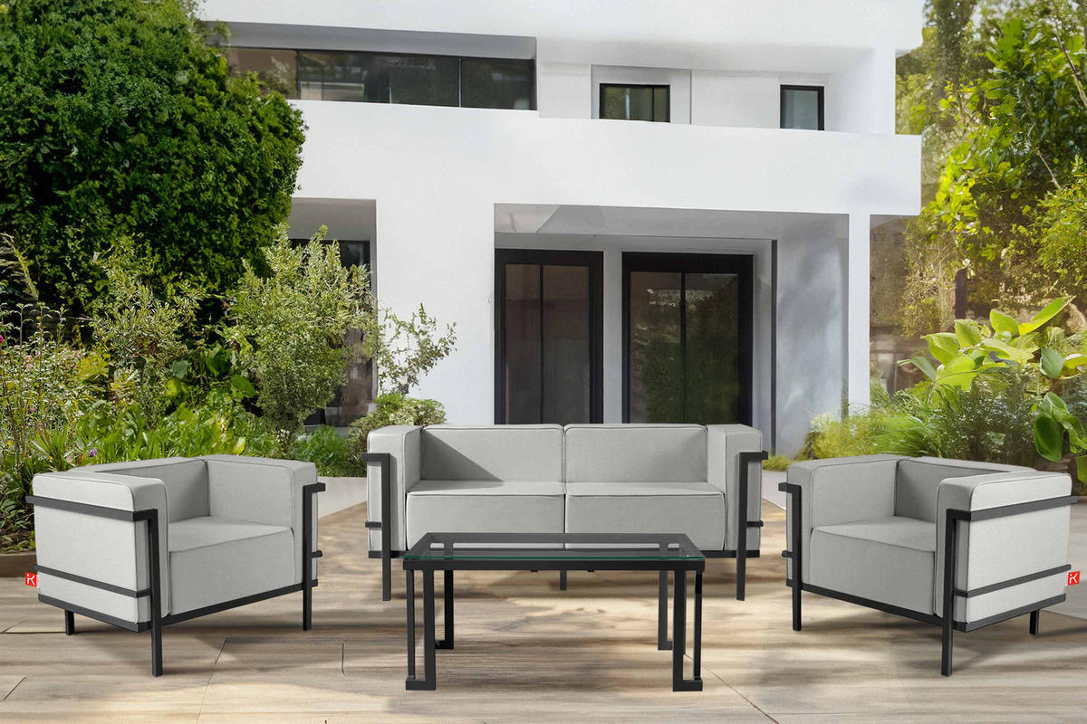GARTENSESSEL TRIGLO Stahlgestell, Modern, Dunkelgrau/Hellgrau - Dunkelgrau/Hellgrau, Textil/Metall (99/70/69cm) - KONSIMO®