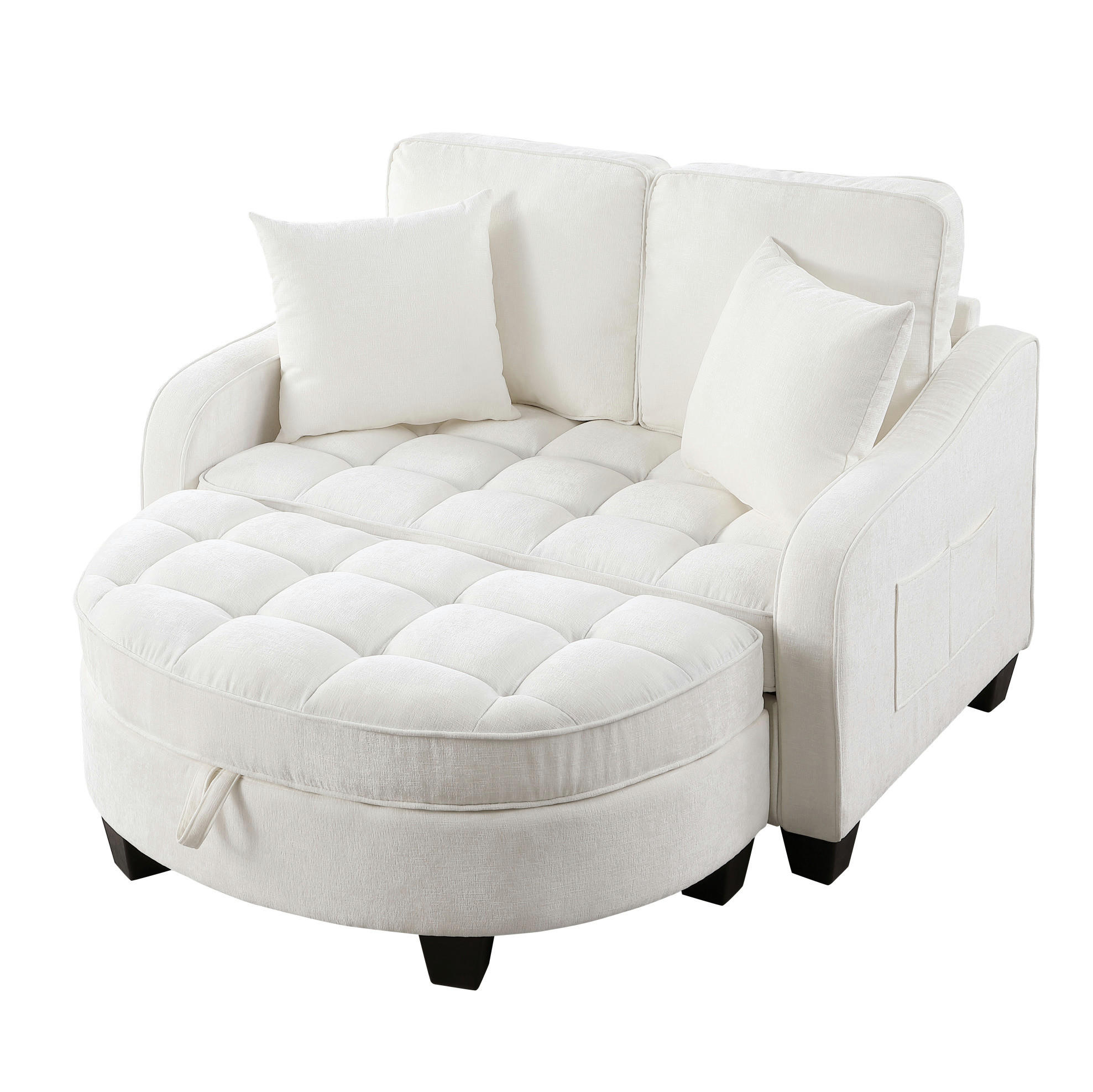 SCHLAFSOFA 132/129/93 cm aus Eukalyptusholz mit Aufbewahrungshocker Beige - Beige, Holz (129/93/132cm) - Modenvie