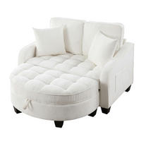 SCHLAFSOFA 132/129/93 cm aus Eukalyptusholz mit Aufbewahrungshocker Beige - Beige, Holz (129/93/132cm) - Modenvie