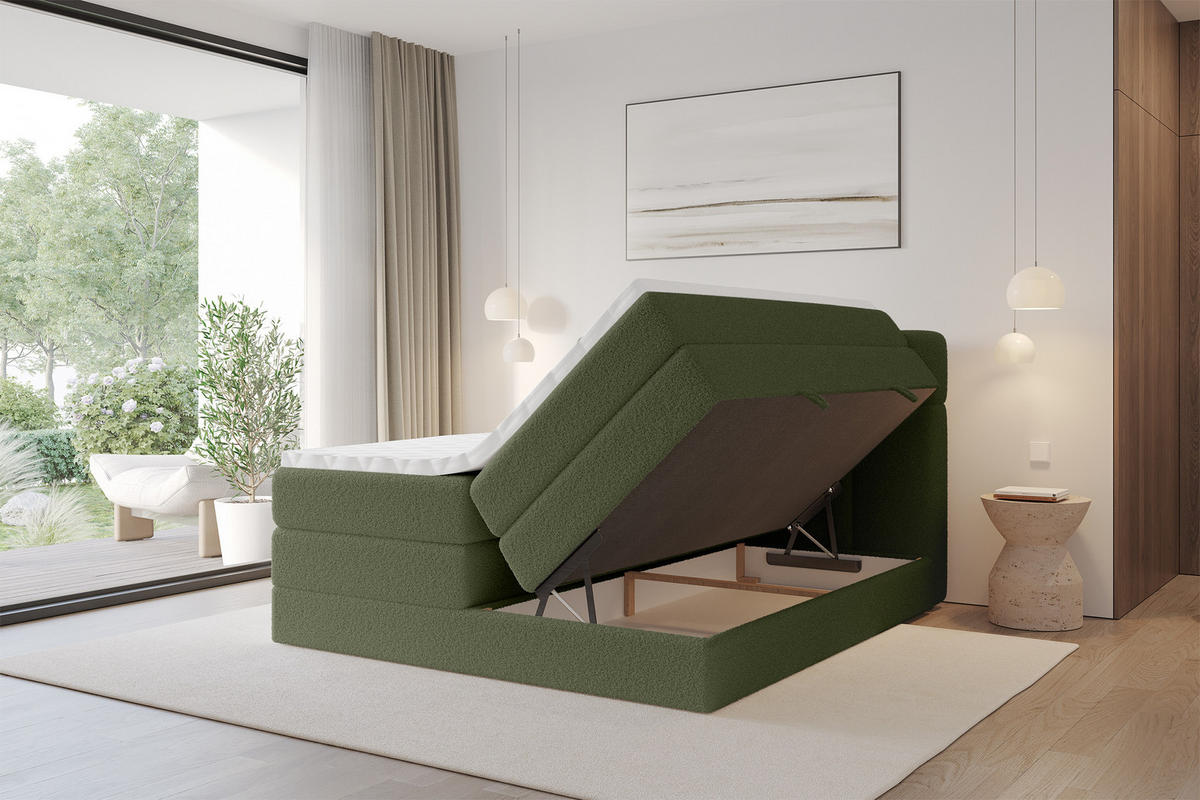 BOXBETT mit Matratze H3/H4 - FAMA KING - 160x200 cm Grün Quelle - Grün, Holzwerkstoff (160/200cm) - ALTDECOR