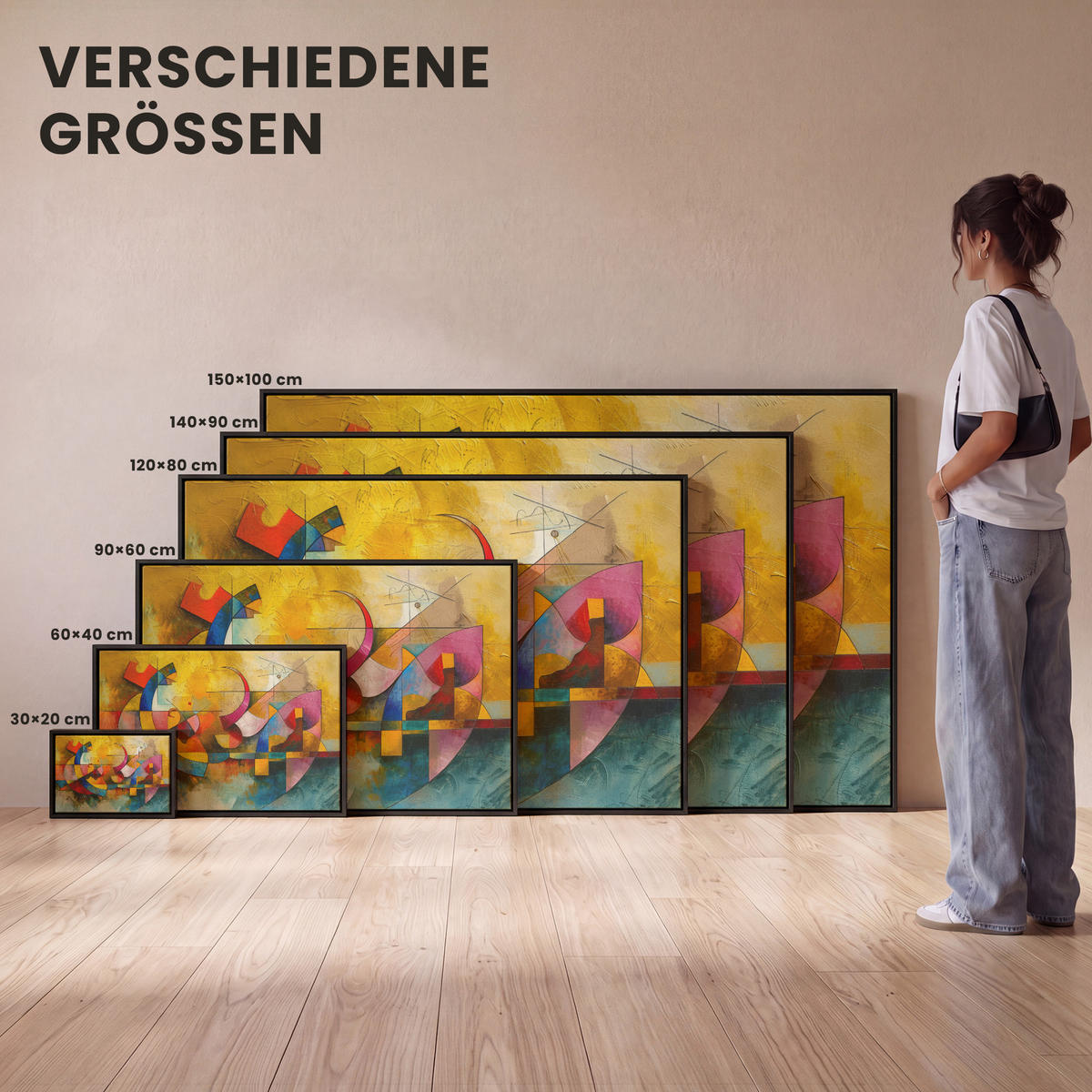 LEINWAND Bilder mit Rahmen - Kunst - Abstrakt - Modern - 60x40 - Gelb, Textil (60/40cm) - MuchoWow