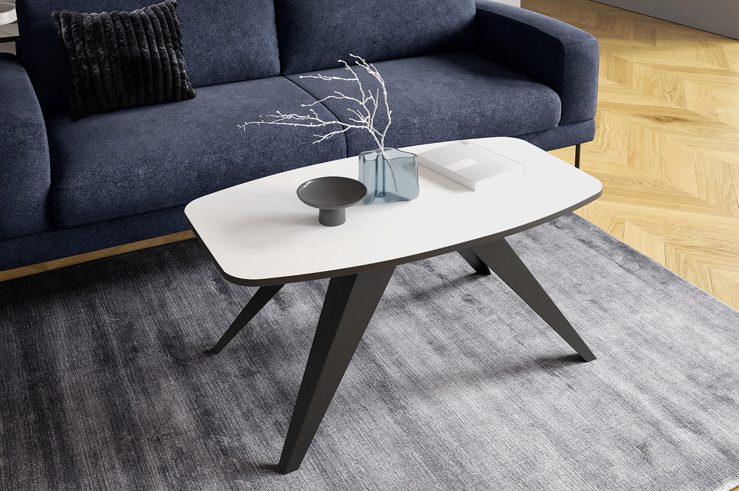 COUCHTISCH Luna Icy Weiß / Schwarz 120 / 60 / 48cm - Schwarz/Weiß, Holz/Holzwerkstoff (60/120/48cm) - Feldmann-Wohnen