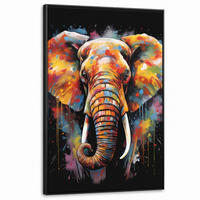 LEINWAND Bilder mit Rahmen - Elefant - Graffiti - Schwarz - Tiere - Farben - 100x150 - Schwarz, Textil (100/150cm) - MuchoWow