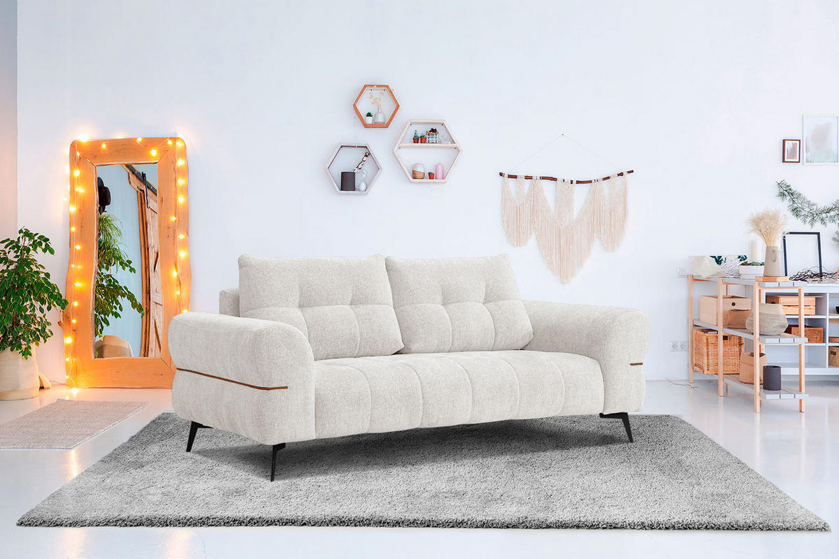 SOFA SALVINI 3-Sitzer, weiß - Schwarz/Weiß, Holzwerkstoff/Textil (176/88/99cm) - Courtois Laville