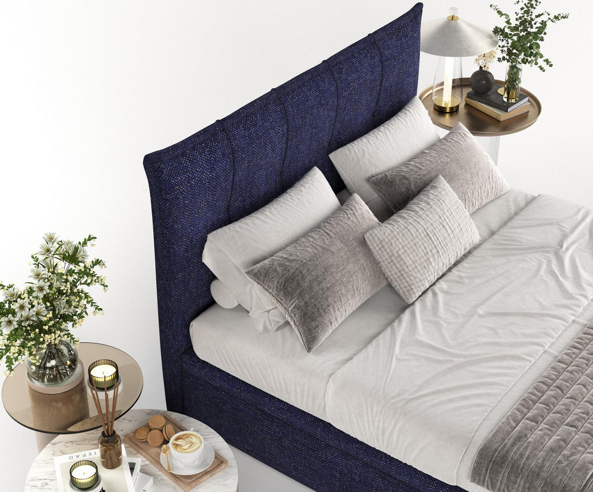 POLSTERBETT Liano mit Stauraum 120/200 cm Marineblau im Alta Stoff - Schwarz/Dunkelblau, Holz/Holzwerkstoff (120/200cm) - AltaBeds
