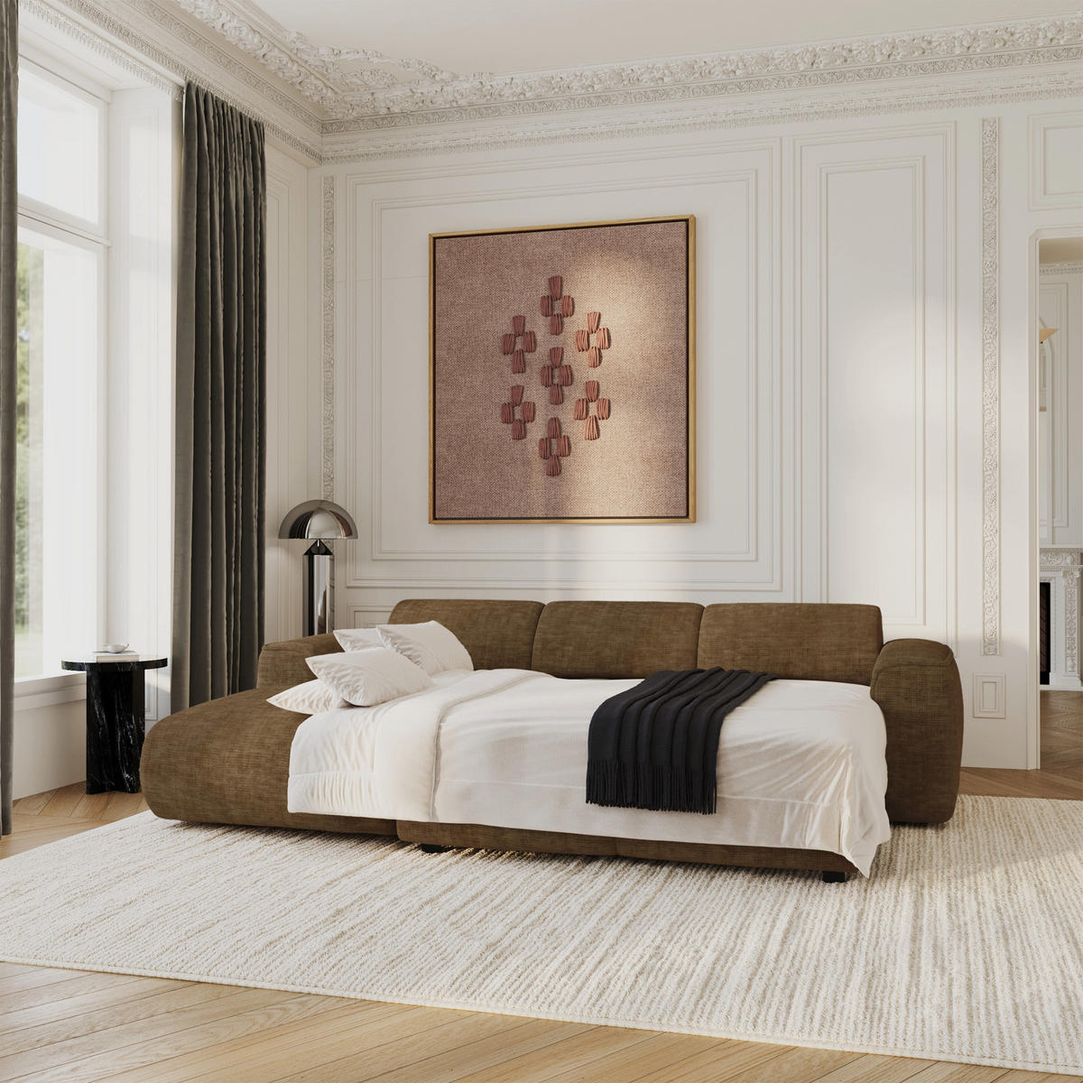 ECKSCHLAFSOFA Texturierter Samt Espresso-Braun 283cm - Braun, Textil (283/180cm) - Sia Home