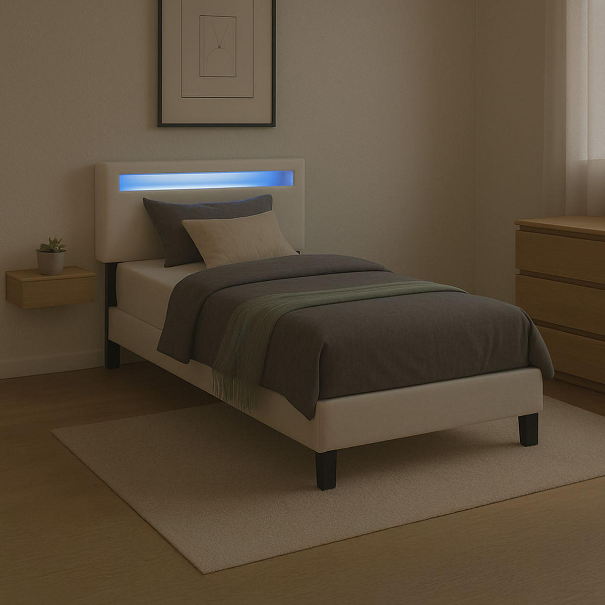 POLSTERBETT MIT LED BENITO 90x200 cm weiß - Weiß, Textil (90/200cm) - CARO-Möbel