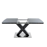 ESSTISCH aus MDF und Stahl 120-160x80x76,5 cm Schwarz ausziehbar mit Marmoroptik und X-Gestell - Schwarz, Holzwerkstoff (160/80/76.5cm) - Modfu