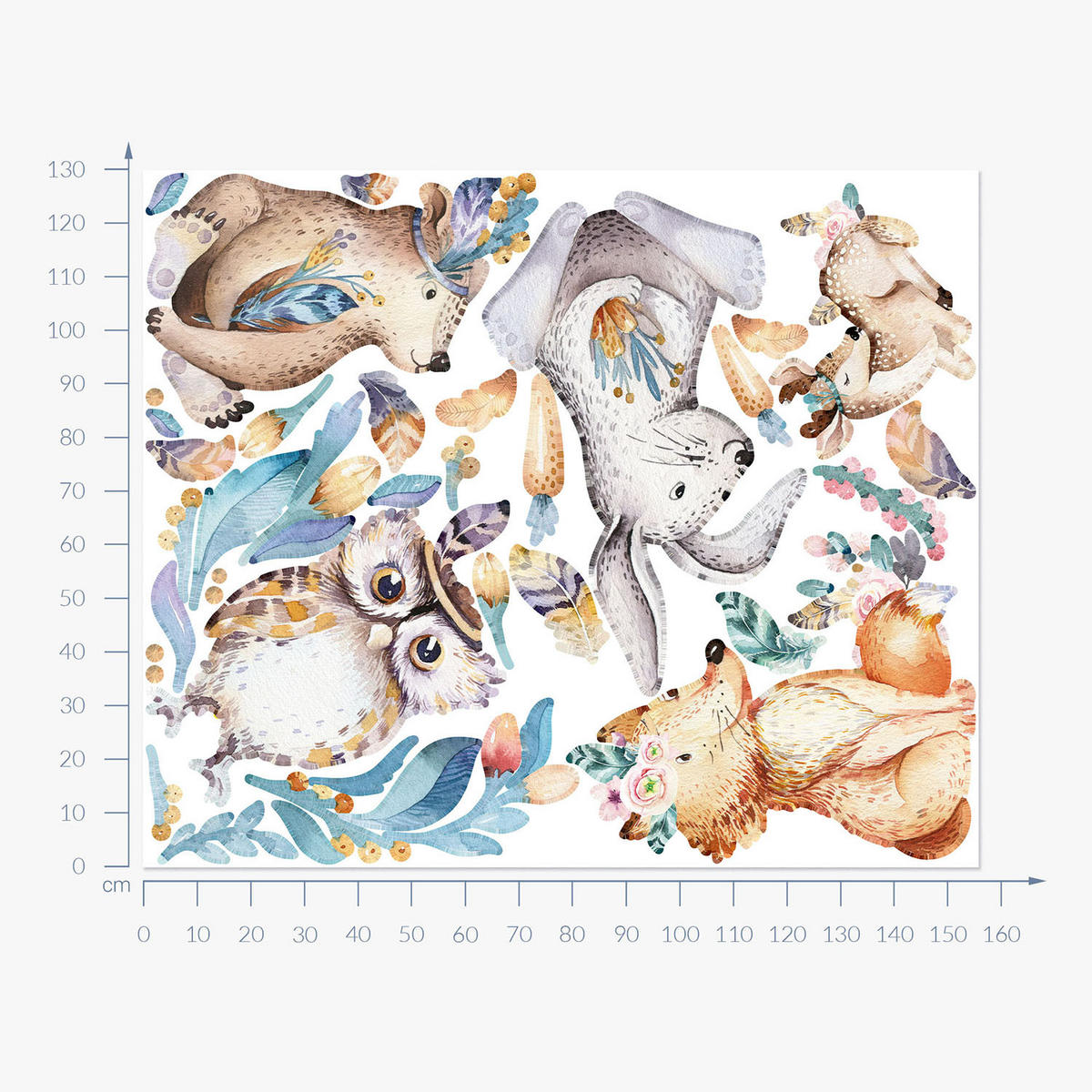 WANDAUFKLEBER 130x156cm - Boho-Tiere - Multicolor, Kunststoff (130/156/0.1cm) - Wallfluent