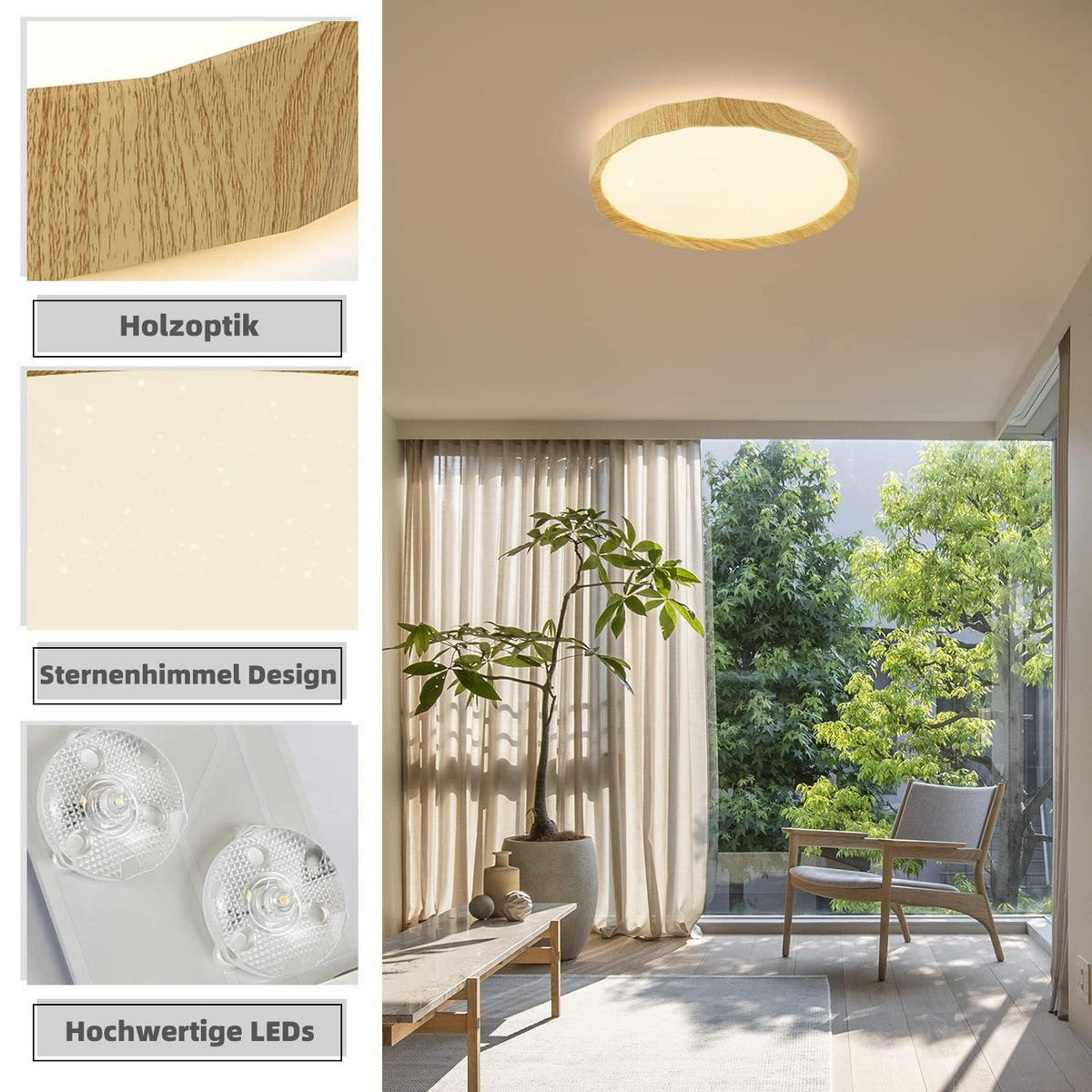LED-DECKENLEUCHTE Richard 40 cm - Ahornfarben, Kunststoff (40/40/6.5cm) - Nettlife