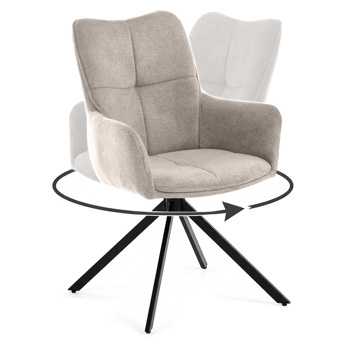 ARMLEHNENSTUHL Pecto mit Drehfunktion und schwarzem Metallgestell, Beige - Beige/Schwarz, Metall (43/93/55cm) - Beautysofa