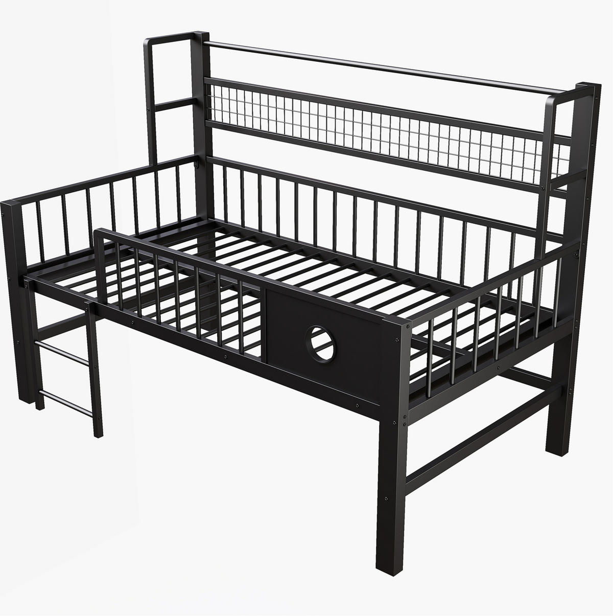 NIEDRIGES Hochbett 90/200 cm Schwarz aus Metall mit Stauraum - Schwarz, Metall (90/200cm) - OKMYHOME