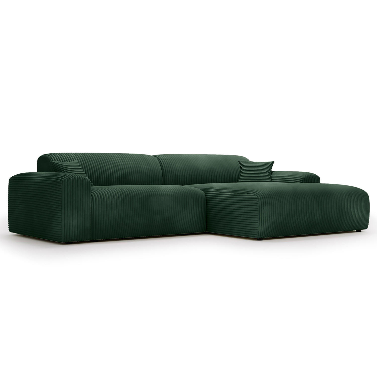 ECKSOFA mit Longchair - Cord - Schwarz/Grün, Kunststoff/Textil (284/178cm) - home24