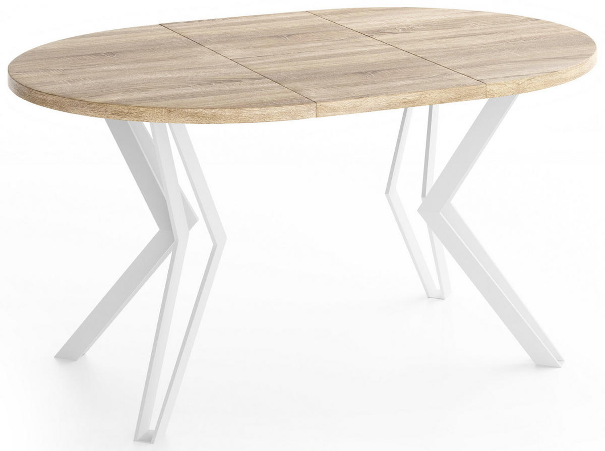 ESSTISCH Austin runder ausziehbarer, Sonoma Eiche 120-200/100/76 cm - Braun/Weiß, Holzwerkstoff/Metall (120/200/76cm) - WFL GROUP