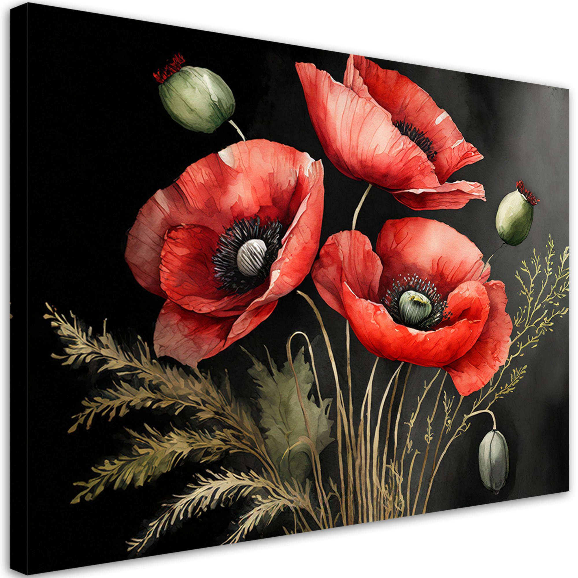 WANDBILD gemalte rote mohnblumen - Rot, Textil (60/40cm) - Feeby