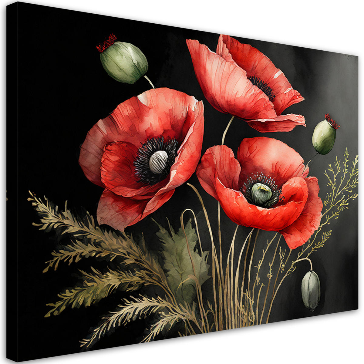 WANDBILD gemalte rote mohnblumen - Rot, Textil (60/40cm) - Feeby