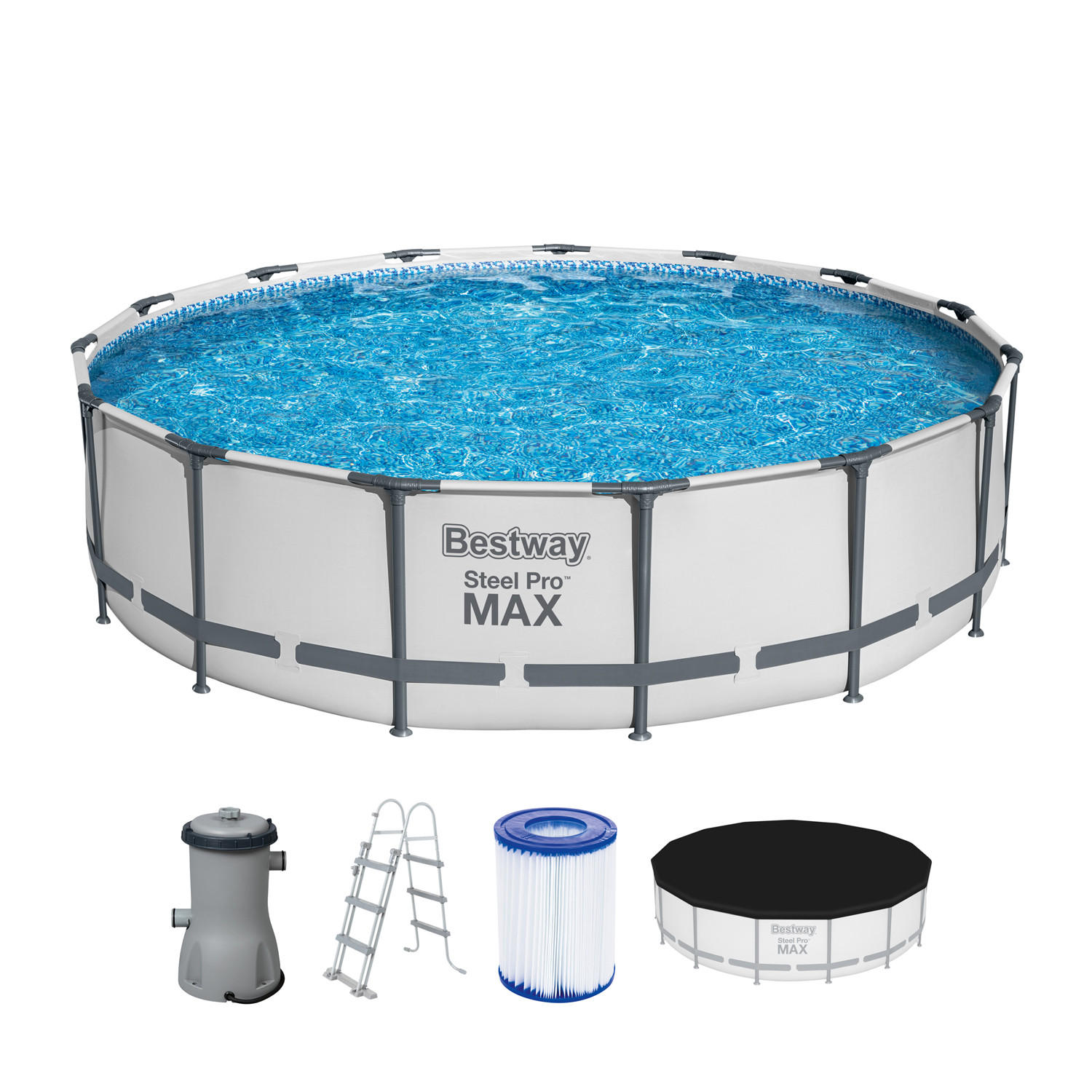 POOL Steel Pro MAX Frame Pool Set Ø 457 x 107 cm, lichtgrau, mit Filterpumpe - Grau, Kunststoff/Metall (457/107/457cm)