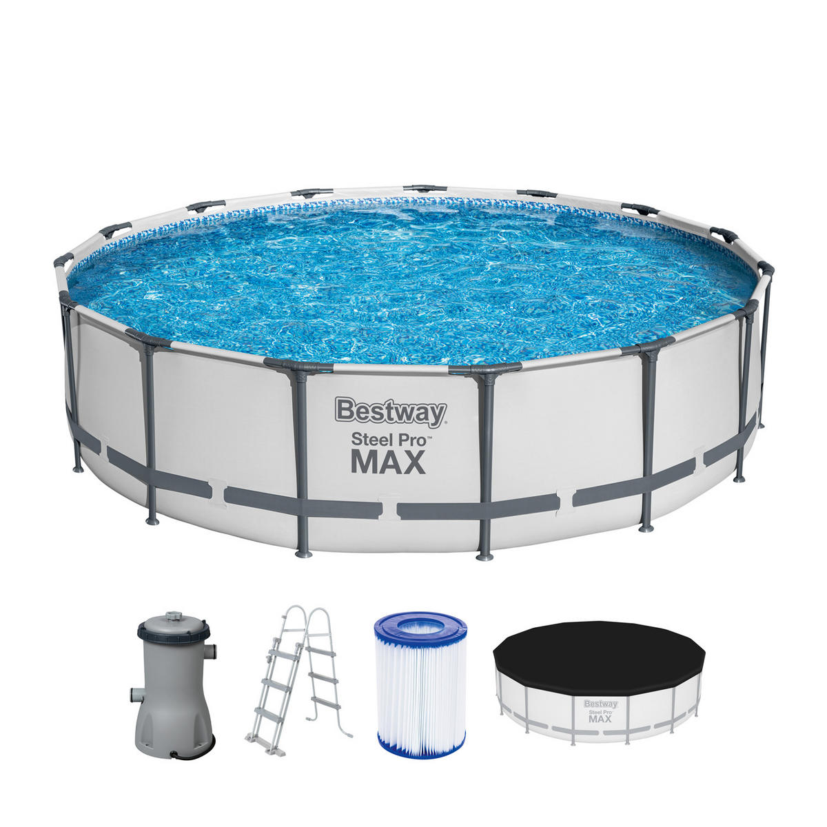 POOL Steel Pro MAX Frame Pool Set Ø 457 x 107 cm, lichtgrau, mit Filterpumpe - Grau, Kunststoff/Metall (457/107/457cm)