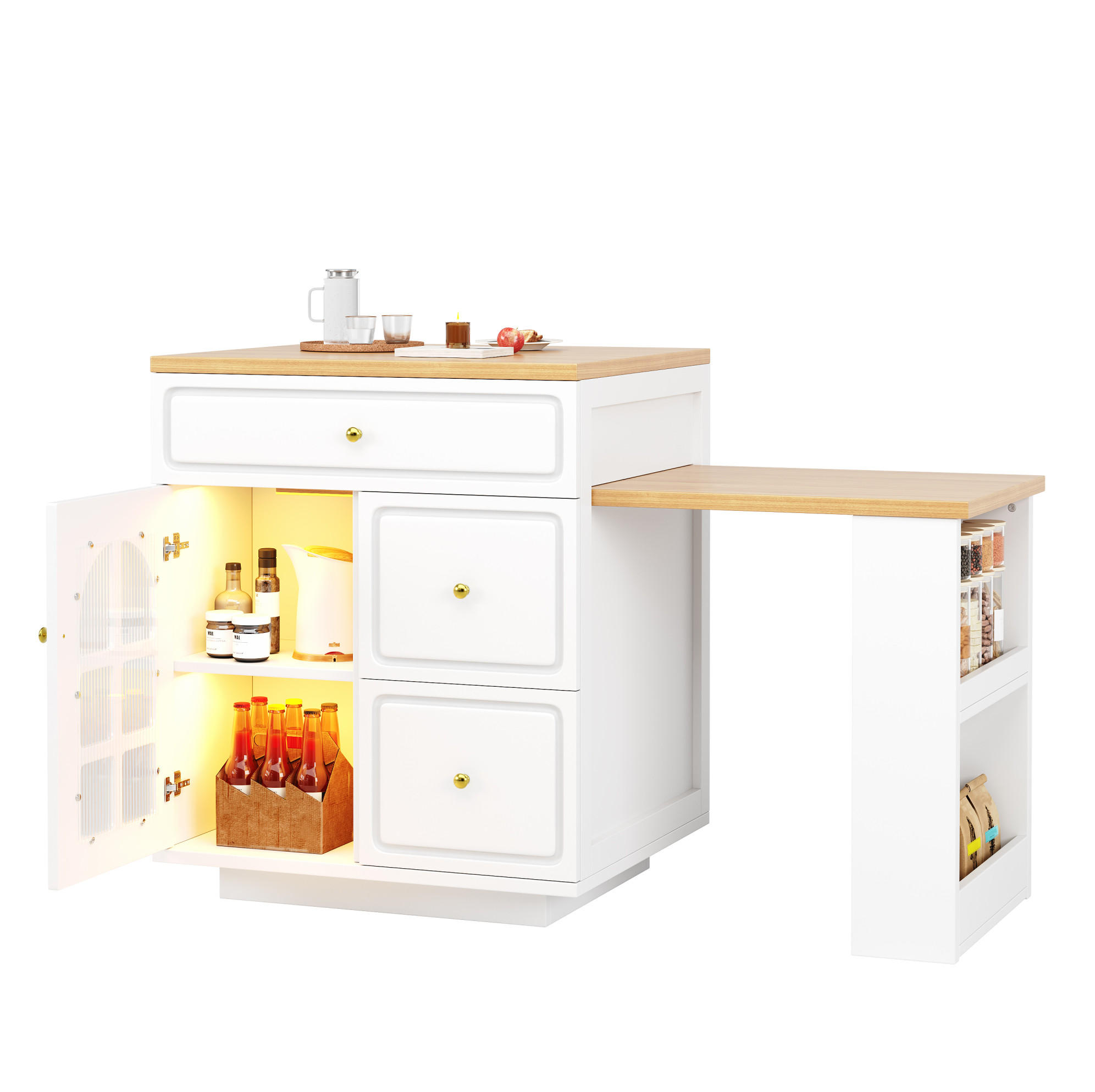 KÜCHENINSEL ausziehbar 122,5-195,5 cm Weiß - Weiß, Holz (59/93.5/122.5cm) - Beauniv