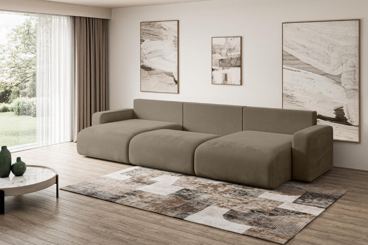 WOHNLANDSCHAFT mit Schlaffunktion und Bettkasten KLEEA-U - 347x143x83 cm Braun Velours - Schwarz/Braun, Holzwerkstoff/Kunststoff (347/83/143cm) - ALTDECOR