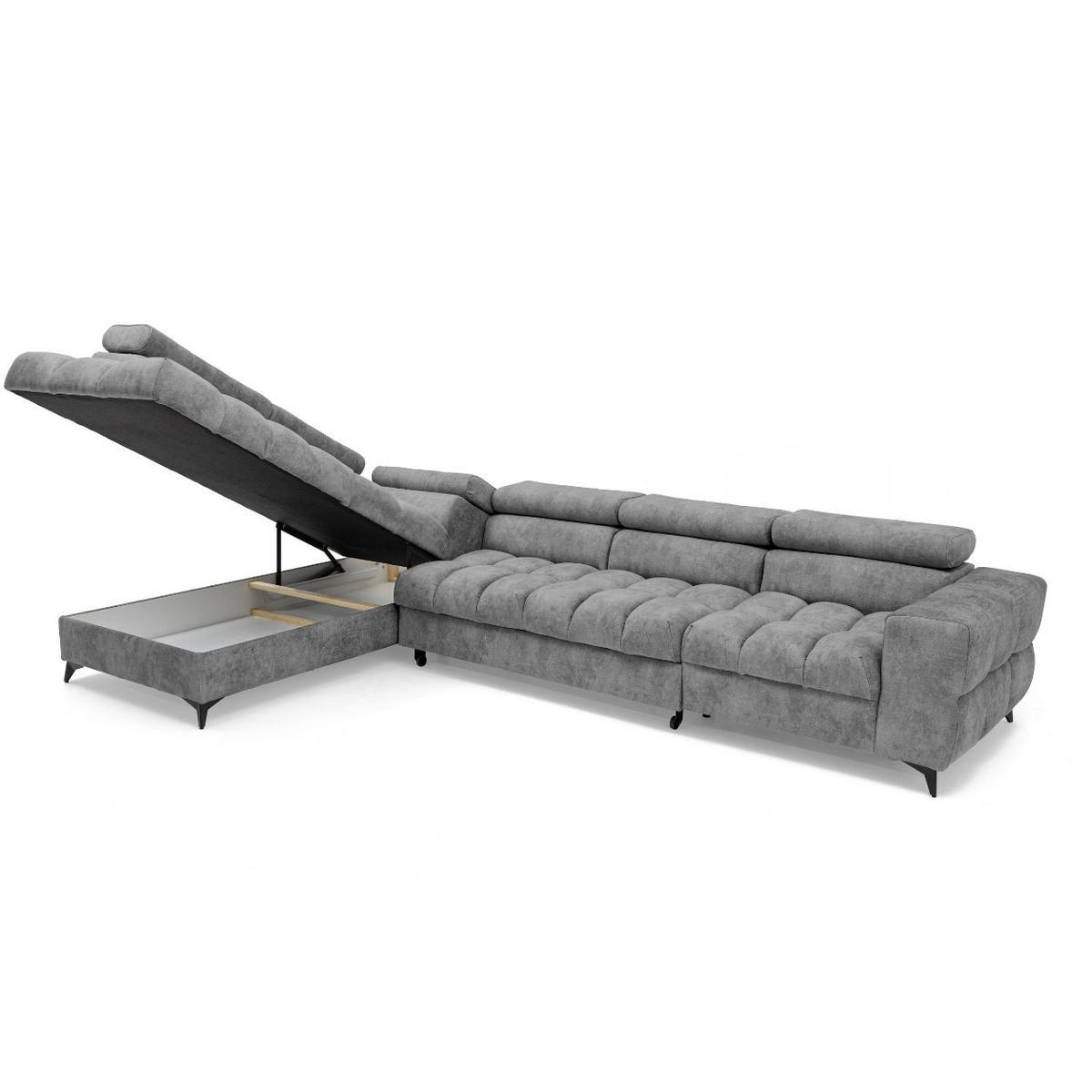 ECKSOFA PUDDING MAXI L Links mit Schlaffunktion 125x195 Velours Grau - Schwarz/Grau, Holz/Textil (350/203cm) - Muffo