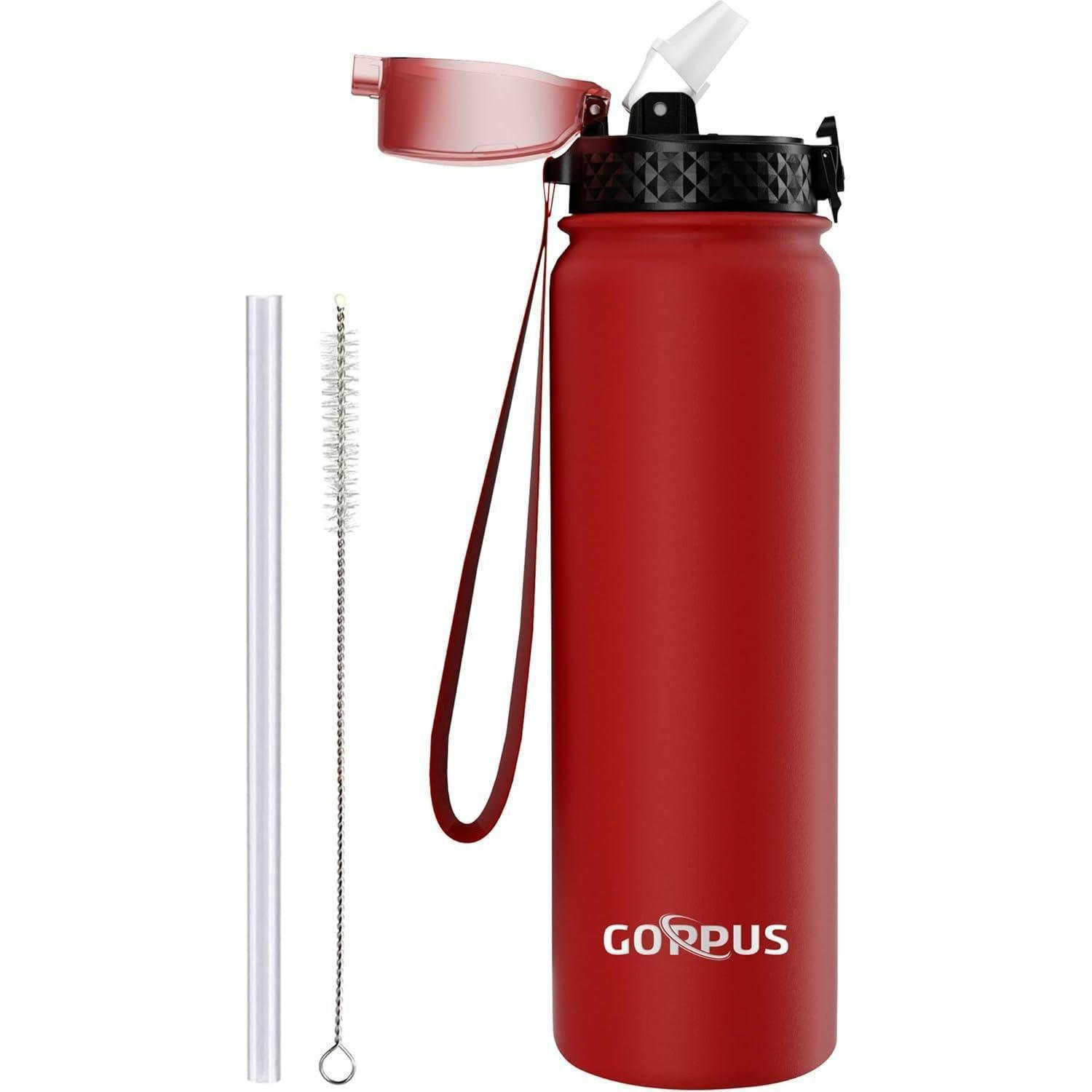 THERMOSFLASCHE mit Strohhalm 1000 ml Rot - Rot, Metall (8/8cm)