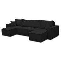WOHNLANDSCHAFT Hugo U-Form Cordstoff mit Schlaffunktion und Bettkasten - Schwarz, Textil (312/83/142cm) - VENASI MÖBEL