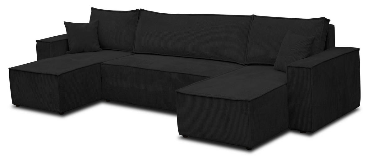 WOHNLANDSCHAFT Hugo U-Form Cordstoff mit Schlaffunktion und Bettkasten - Schwarz, Textil (312/83/142cm) - VENASI MÖBEL